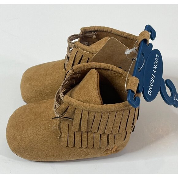 Lucky Brand Baby Girls Fringe Faux Suede Booties Size 1 Tan - Picture 3 of 11
